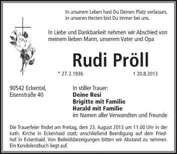 Traueranzeige von Rudi Pröll von Pegnitz-Zeitung